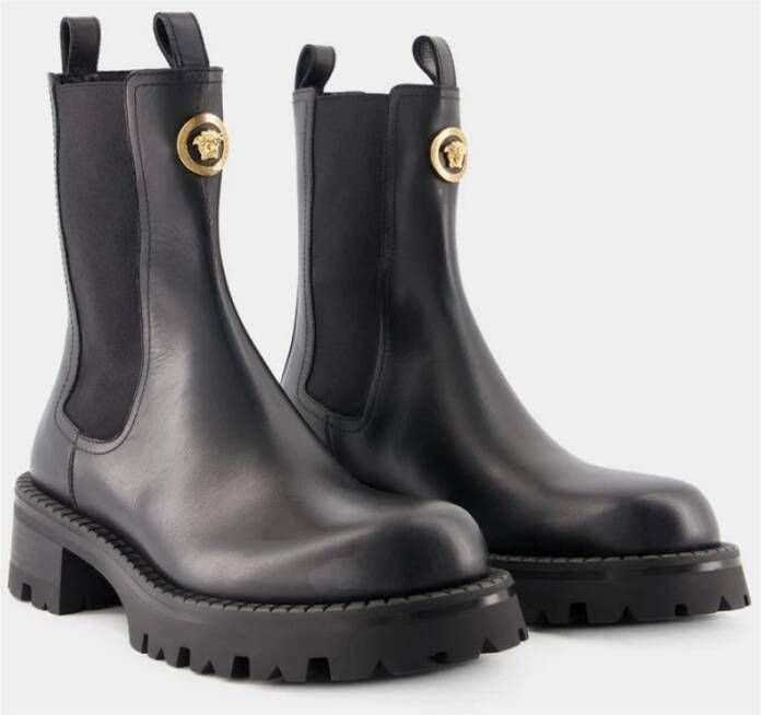 Versace Zwarte Leren Enkellaarzen Black Dames