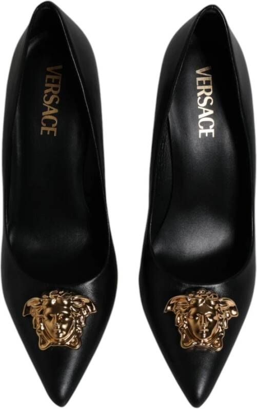 Versace Zwarte leren hoge hakken pumps Black Dames