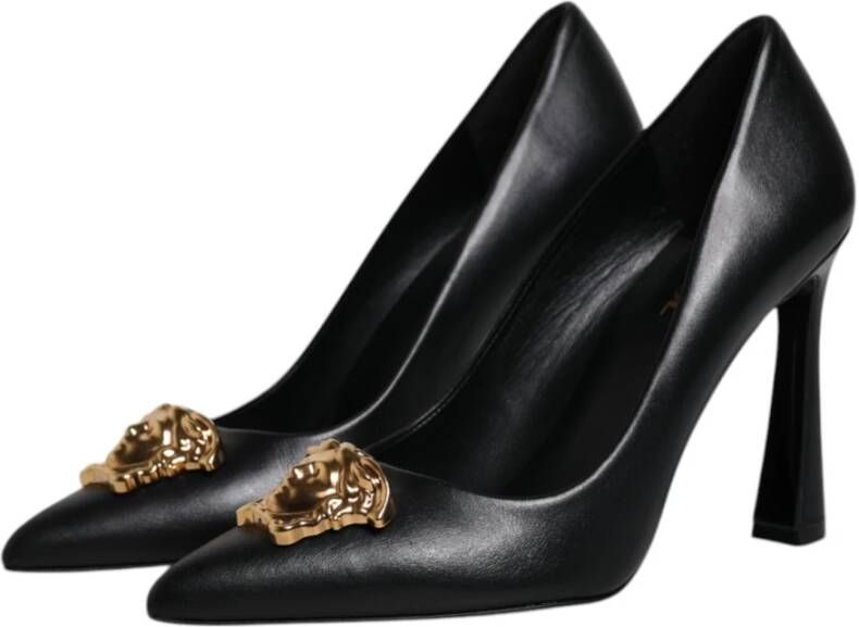 Versace Zwarte leren hoge hakken pumps Black Dames