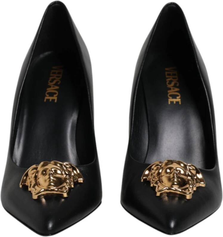 Versace Zwarte leren hoge hakken pumps Black Dames