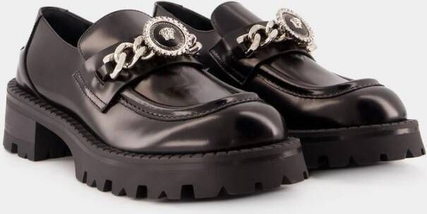 Versace Zwarte Leren Instap Platte Schoenen Black Dames