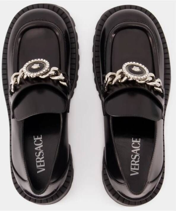 Versace Zwarte Leren Instap Platte Schoenen Black Dames