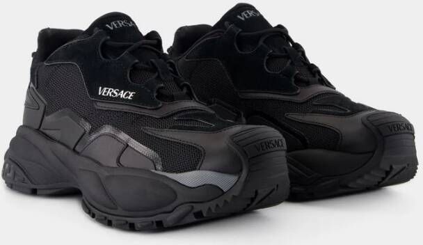 Versace Zwarte Leren Lage Sneakers Black Heren