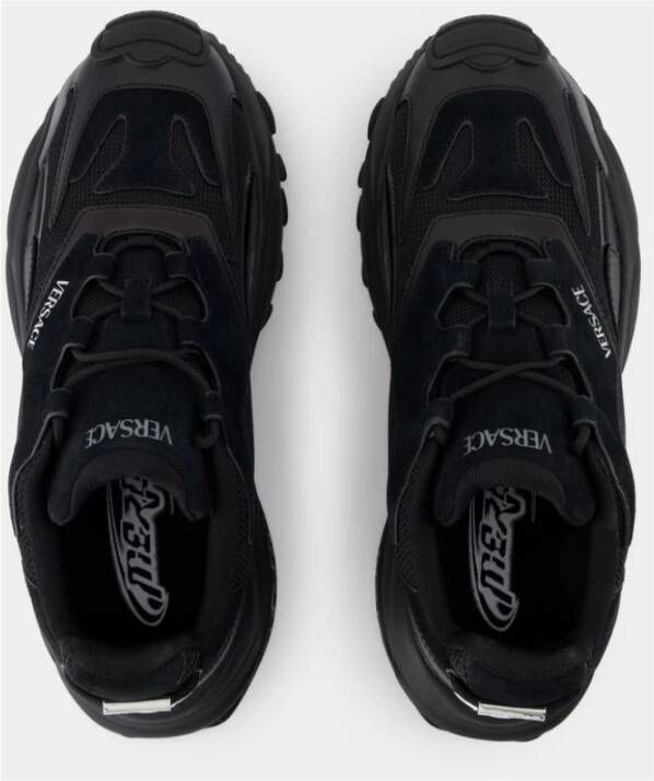 Versace Zwarte Leren Lage Sneakers Black Heren