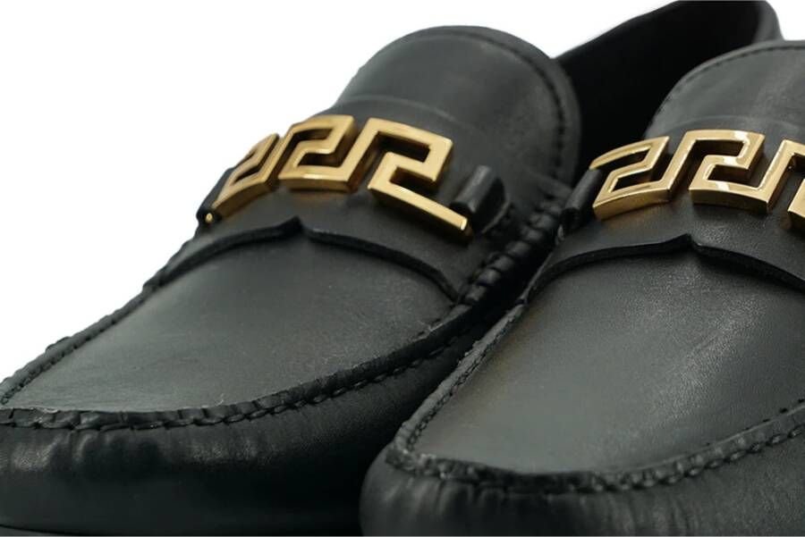 Versace Zwarte Leren Loafers met Gouden Hardware Black Heren