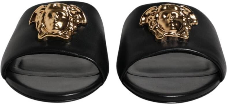 Versace Zwarte leren logo instap sandalen Black Dames