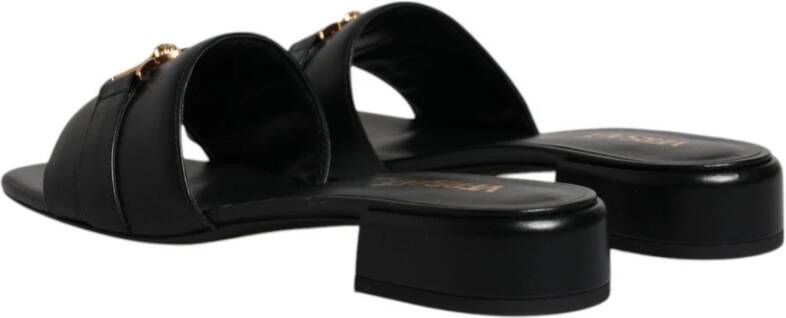 Versace Zwarte leren logoslippers Black Dames