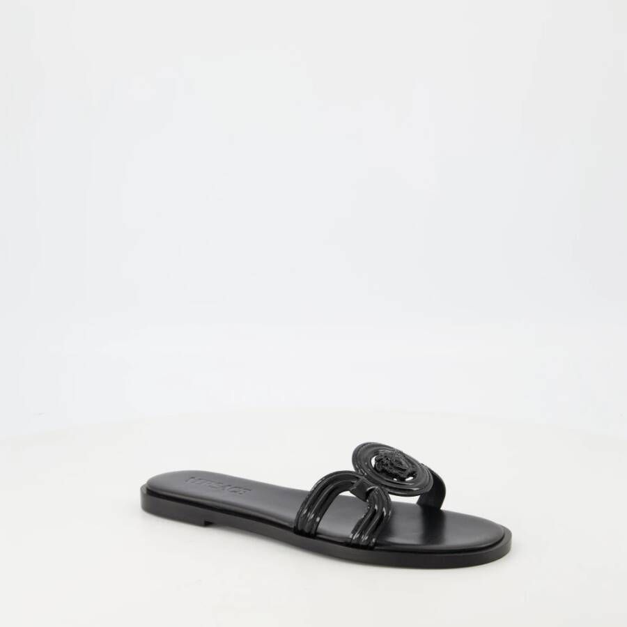 Versace Zwarte leren Medusa '95 slippers Black Dames