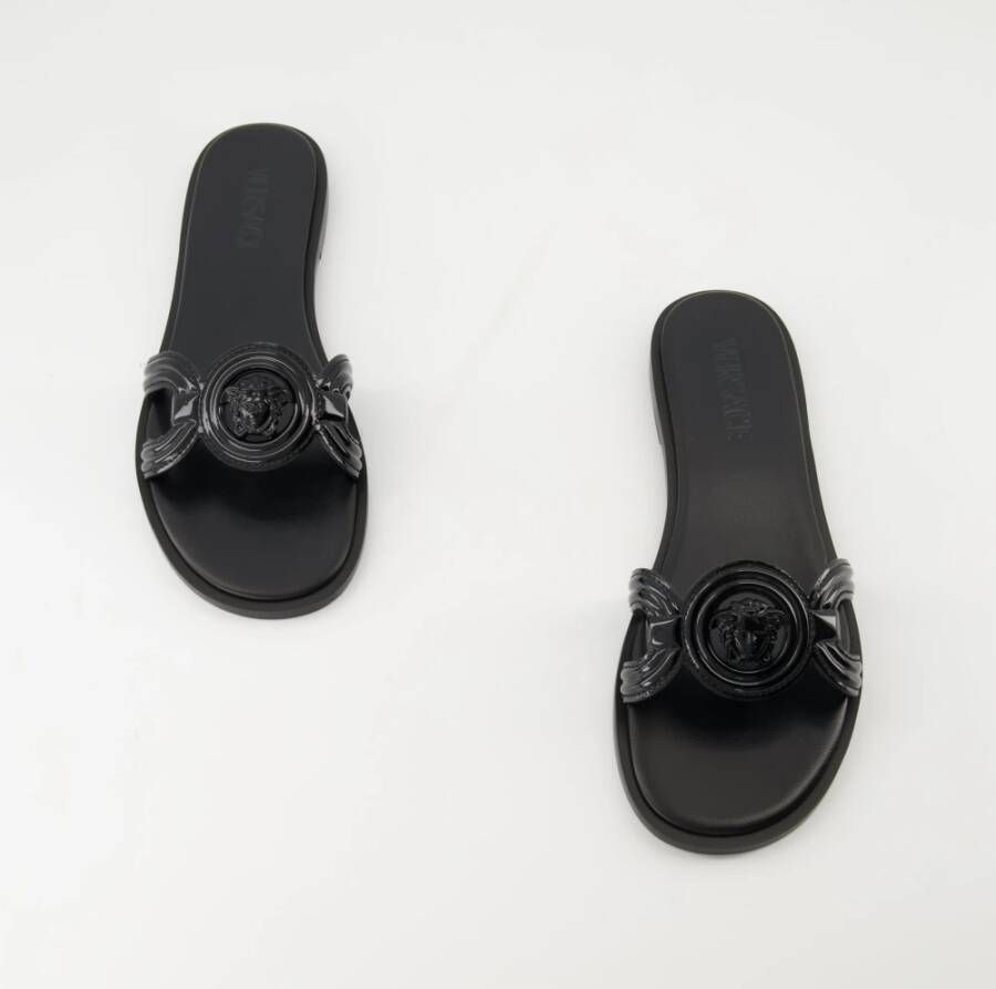 Versace Zwarte leren Medusa '95 slippers Black Dames