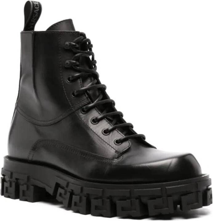 Versace Zwarte Leren Schoenen Black Heren