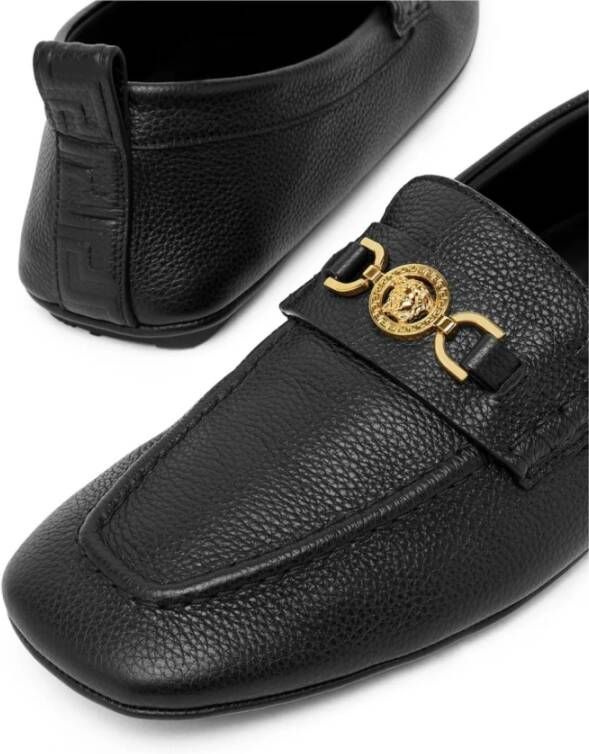 Versace Zwarte Leren Slip-On Sneakers Black Heren