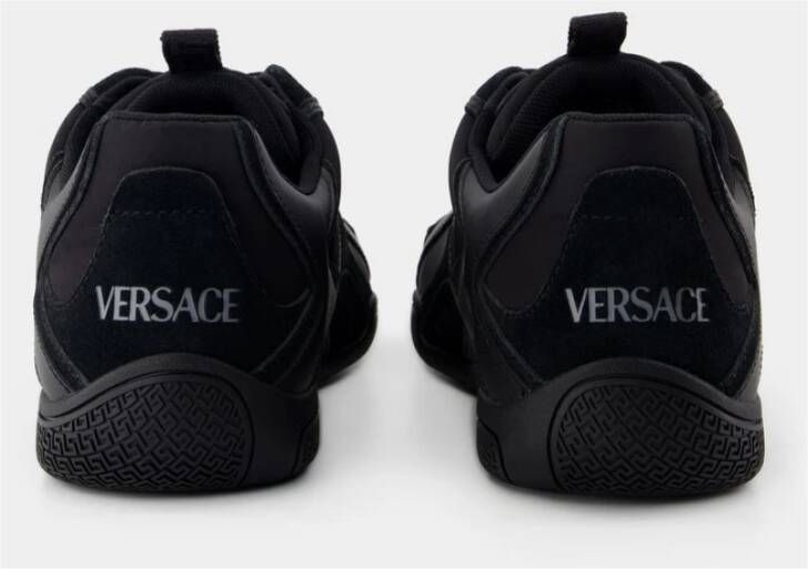 Versace Zwarte Leren Sneakers Ronde Neus Black Heren