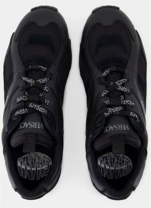 Versace Zwarte Leren Sneakers Ronde Neus Black Heren