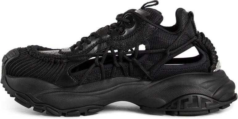 Versace Zwarte Mesh Sneaker met Touwbanden Black Heren