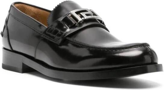 Versace Zwarte Ruthenium Loafer Kalfsleer Black Heren