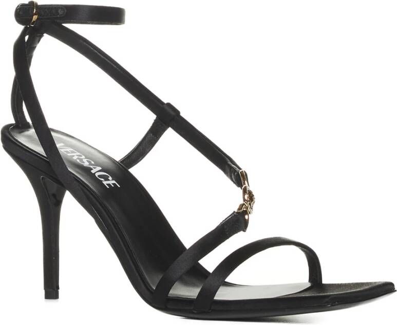 Versace Zwarte Satijnen Sandalen met Medusa Detail Black Dames