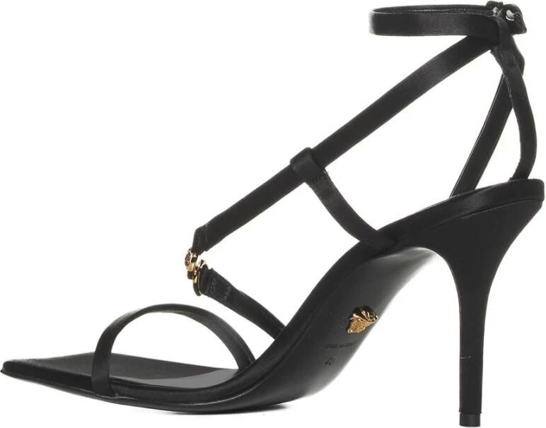 Versace Zwarte Satijnen Sandalen met Medusa Detail Black Dames