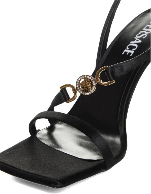 Versace Zwarte Satijnen Sandalen met Medusa Detail Black Dames