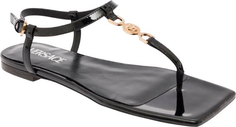 Versace Zwarte Slangeprint Leren Sandalen Black Dames