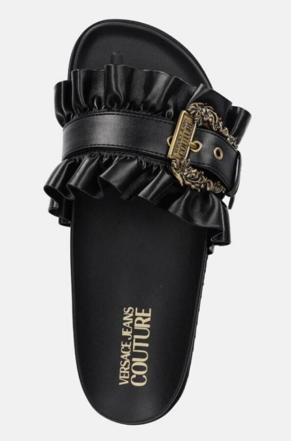 Versace Zwarte slippers met pin gesp sluiting Black Dames