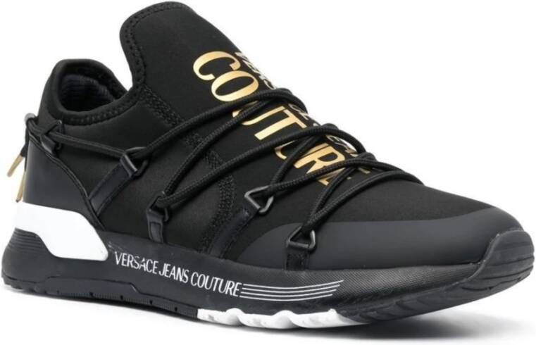 Versace Zwarte Sneakers met Gouden Logo Black Heren