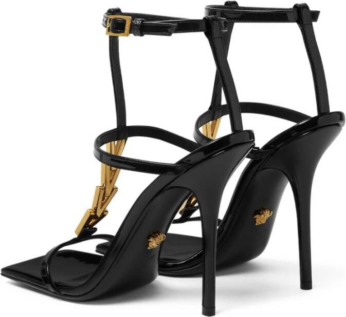 Versace Zwarte Stiletto Hak Open Teen Sandaal Black Dames