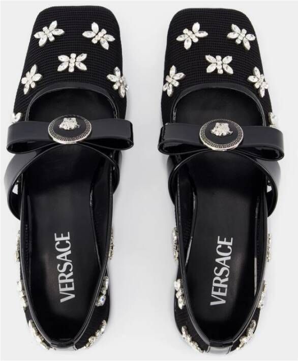 Versace Zwarte Strik Platte Schoenen Leer Black Dames