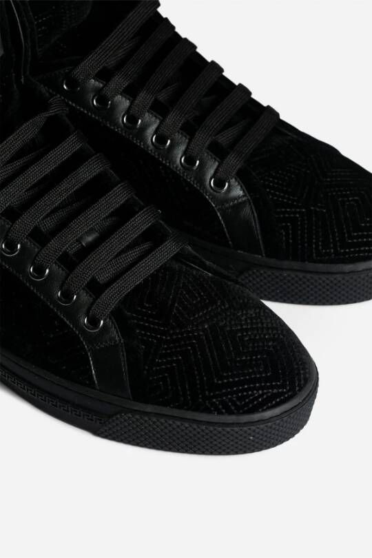 Versace Zwarte Velvet High-Top Sneakers Black Heren