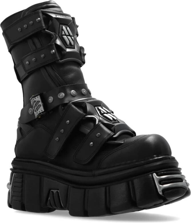 Vetements Zwarte Platform Enkellaarzen met Klittenbandsluiting Black Dames