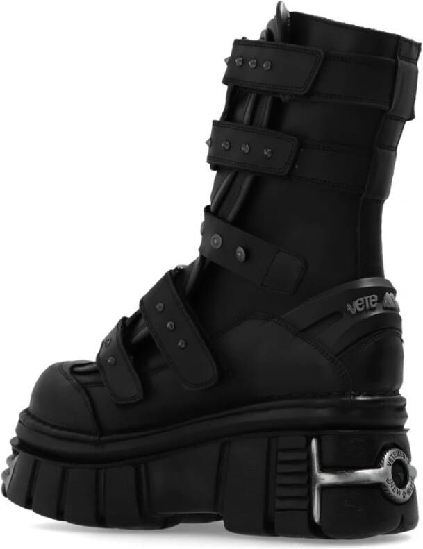 Vetements Zwarte Platform Enkellaarzen met Klittenbandsluiting Black Heren