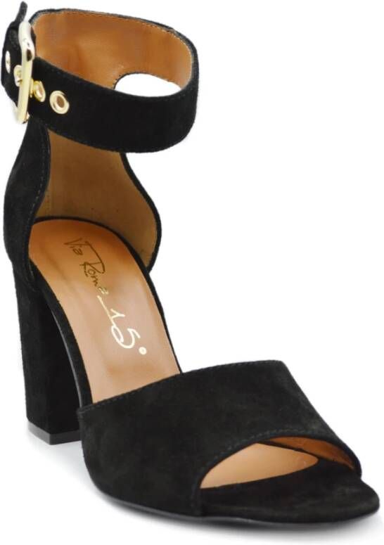 Via Roma 15 Gouden Suède Enkelband Sandalen Black Dames