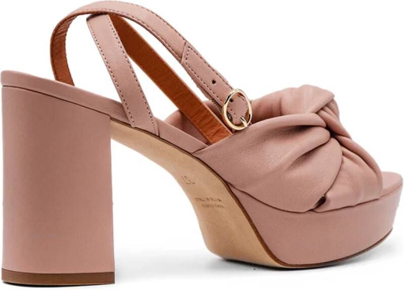 Via Roma 15 Nude Nappa Sandaal met Oversize Strik Pink Dames