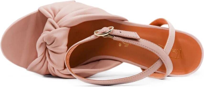 Via Roma 15 Nude Nappa Sandaal met Oversize Strik Pink Dames