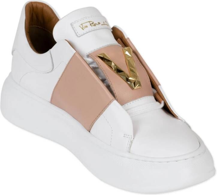 Via Roma 15 Witte Leren Sneakers met Gouden V-Detail White Dames