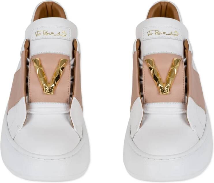 Via Roma 15 Witte Leren Sneakers met Gouden V-Detail White Dames