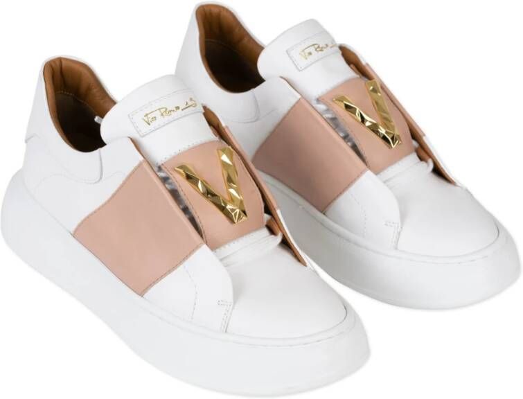 Via Roma 15 Witte Leren Sneakers met Gouden V-Detail White Dames