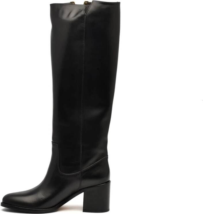 Via Roma 15 Zwarte Leren Laars 7cm Hak Black Dames