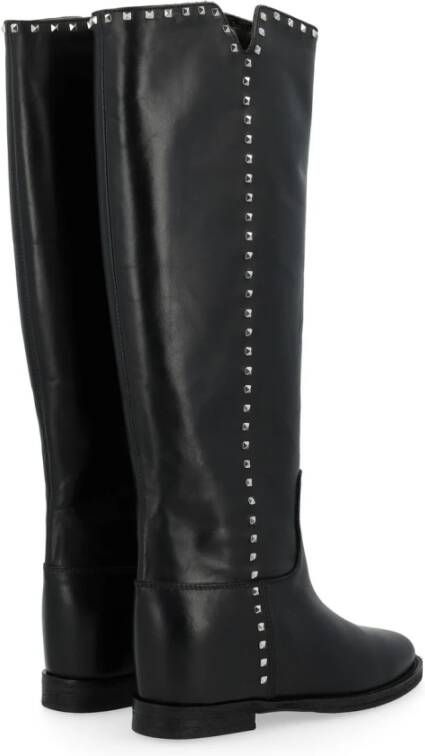 Via Roma 15 Zwarte leren laarzen met zilveren studs Black Dames