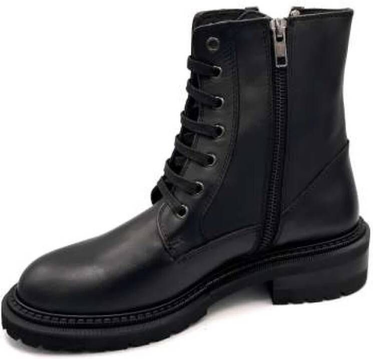 Via Roma 15 Zwarte Leren V Sneakers Rubberen Zool Black Dames