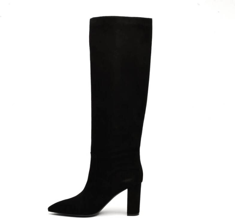 Via Roma 15 Zwarte Suède Laars 8cm Hak Black Dames