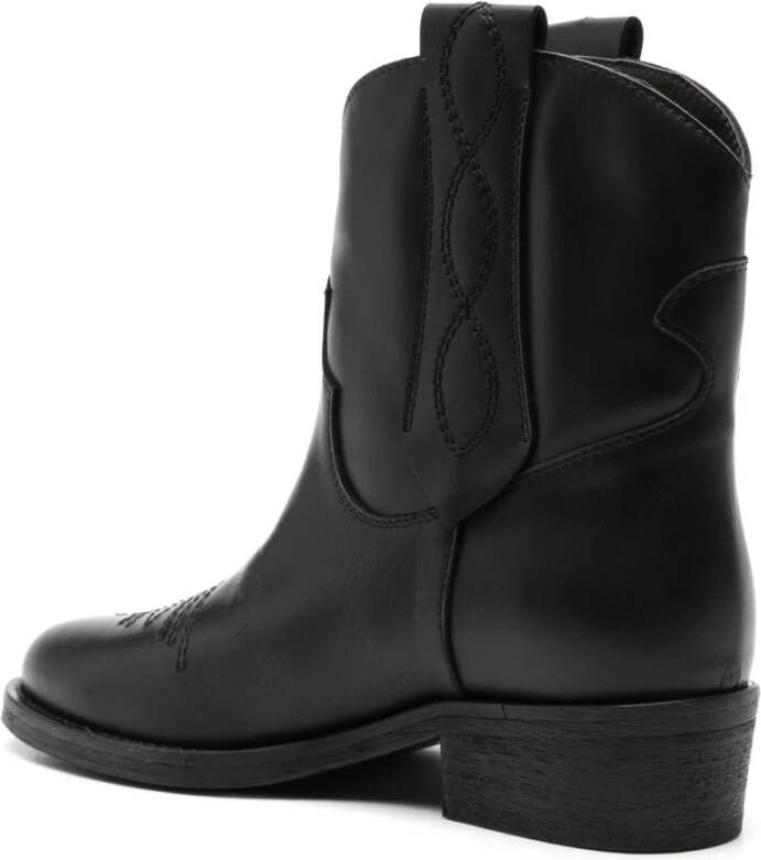 Via Roma 15 Zwarte Western Style Leren Enkellaarzen Black Dames