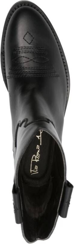 Via Roma 15 Zwarte Western Style Leren Enkellaarzen Black Dames