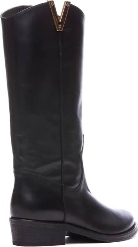 Via Roma 15 Zwarte Westernlaarzen met Gouden V-Detail Black Dames