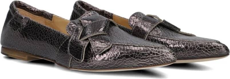 Via Vai Gescheurde leren loafers met strik Black Dames