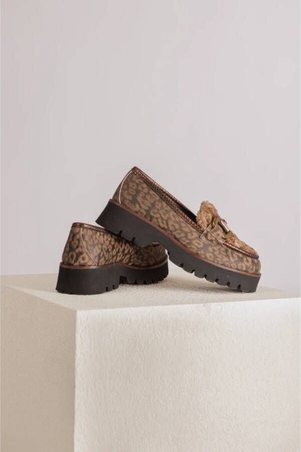 Via Vai Luipaard Loafer met Horsebit Element Brown Dames