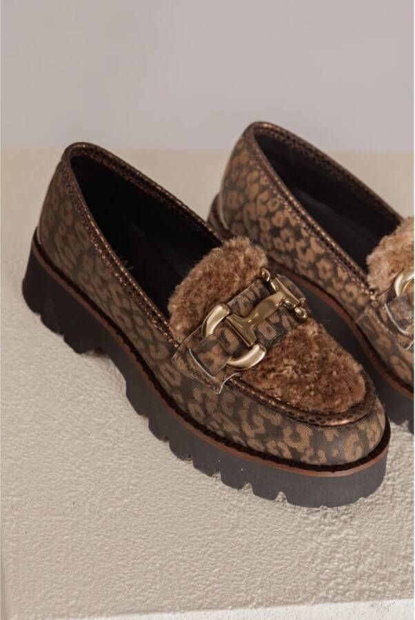 Via Vai Luipaard Loafer met Horsebit Element Brown Dames