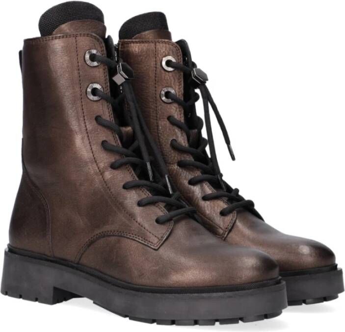 Via Vai Metallic Bruin Leren Veterschoenen Brown Dames