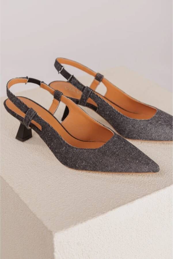 Via Vai Zwarte Denim Slingback Kittenhak Pomp Black Dames