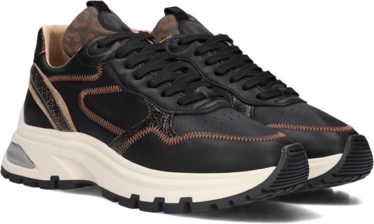 Via Vai Zwarte Leren Lage Sneakers Black Dames