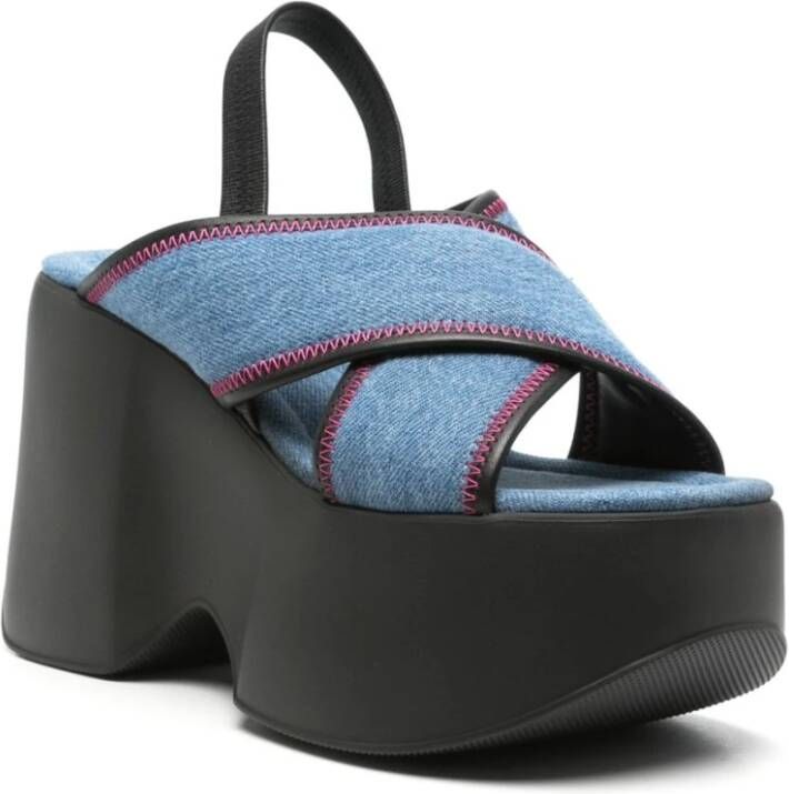 Vic Matié Denim Crossover Strap Platform Sandalen Blue Dames